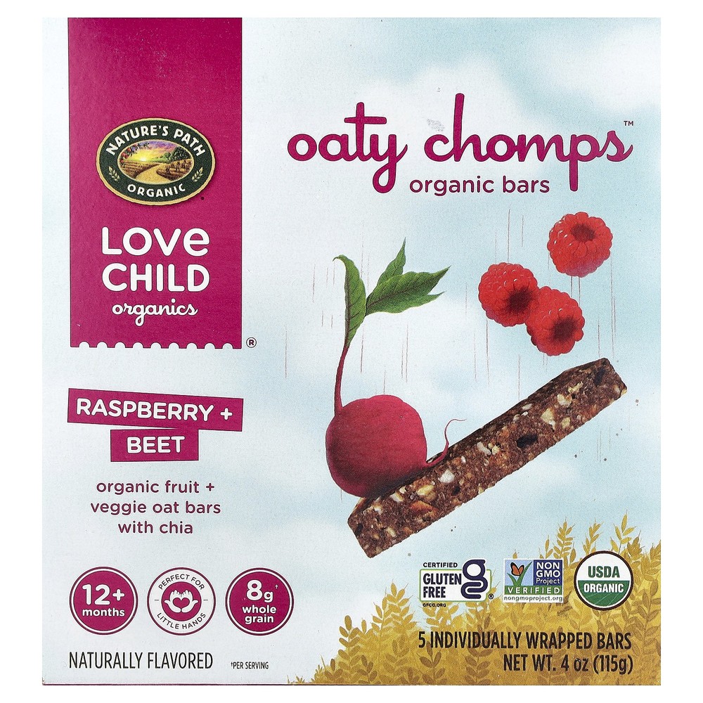 Nature's Path, Oaty Chomps™ Organic Bars, 12+ Months, Raspberry + Beet, 5