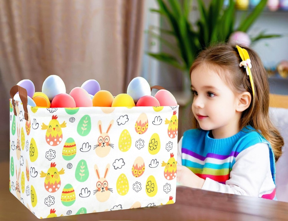 BOOHIT Rectangle Empty Easter Baskets Boy Large Toy Storage Bin Girls collaps...