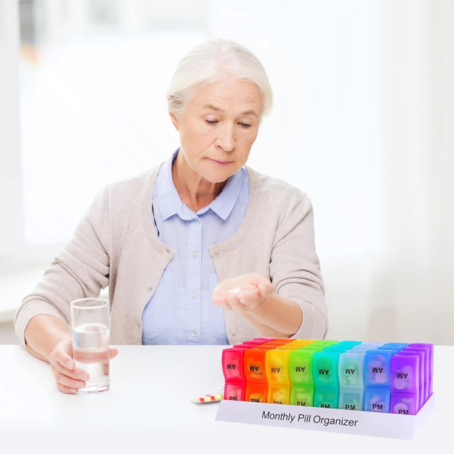 Monthly Pill Organizer 2 Times a Day, 30 Days Pill Box AM PM, 4 Week Pill Cases