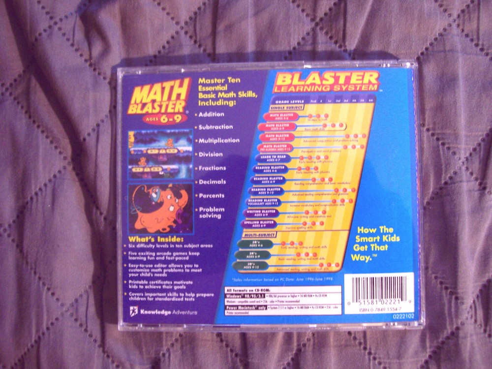 Knowledge Adventure MATH BLASTER Ages 6-9 CD ROM (Windows 3.1/95/98)