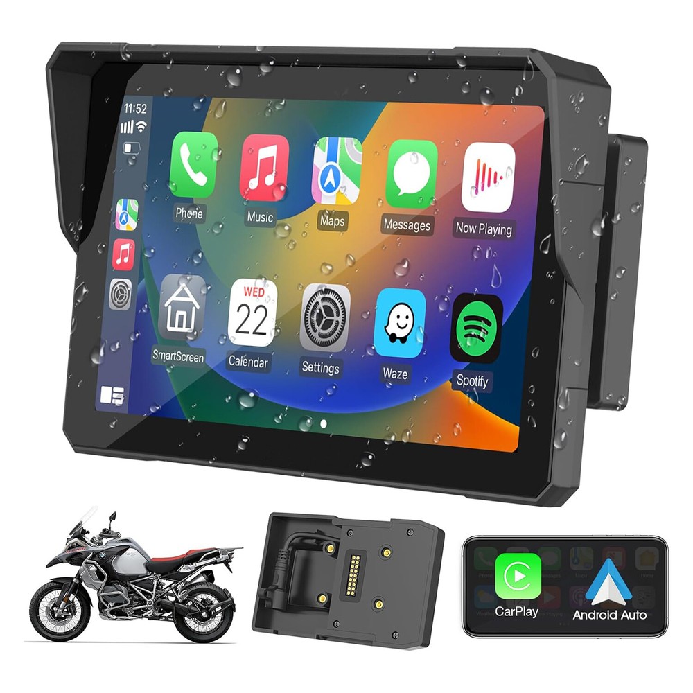 7Inch Motorcycle Navigation GPS Wireless Carplay Android Touch Screen + TPMS
