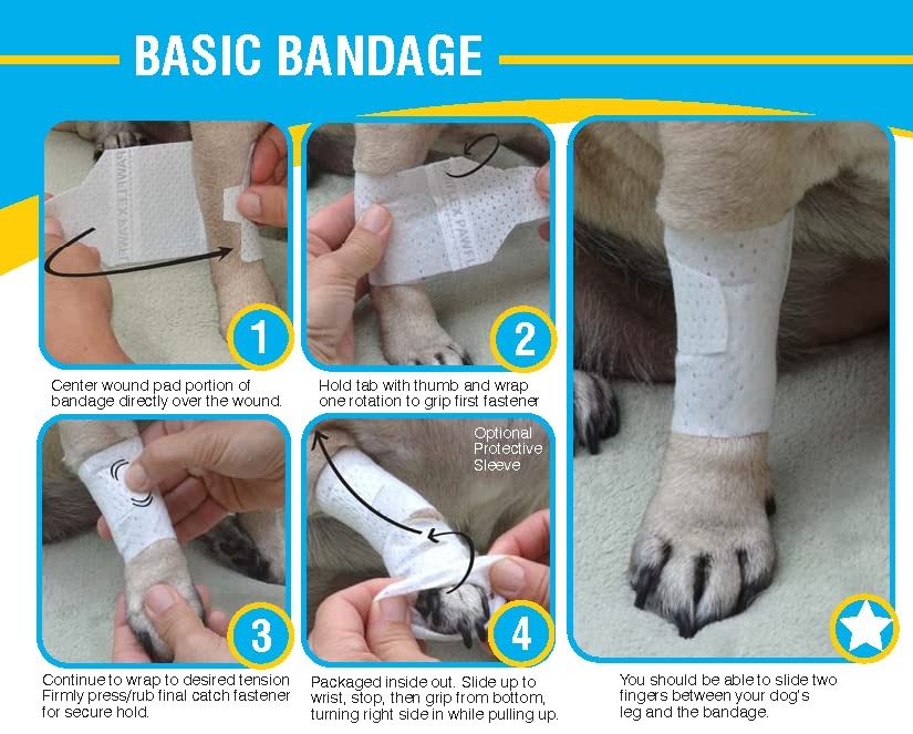 PawFlex Basic Pet Leg Bandages - Non-Adhesive, Adjustable, Non-Slip First Aid