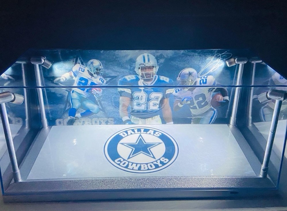 Emmitt Smith Custom 2 Mini Helmet display case w/ LED lights-Cowboys