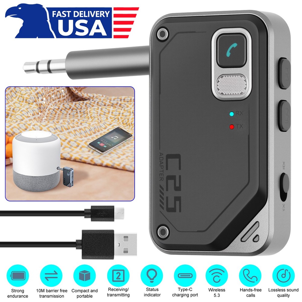 Bluetooth 5.3 Adapter Wireless AUX Receiver for Car,Plug Play Hands-Free Calling