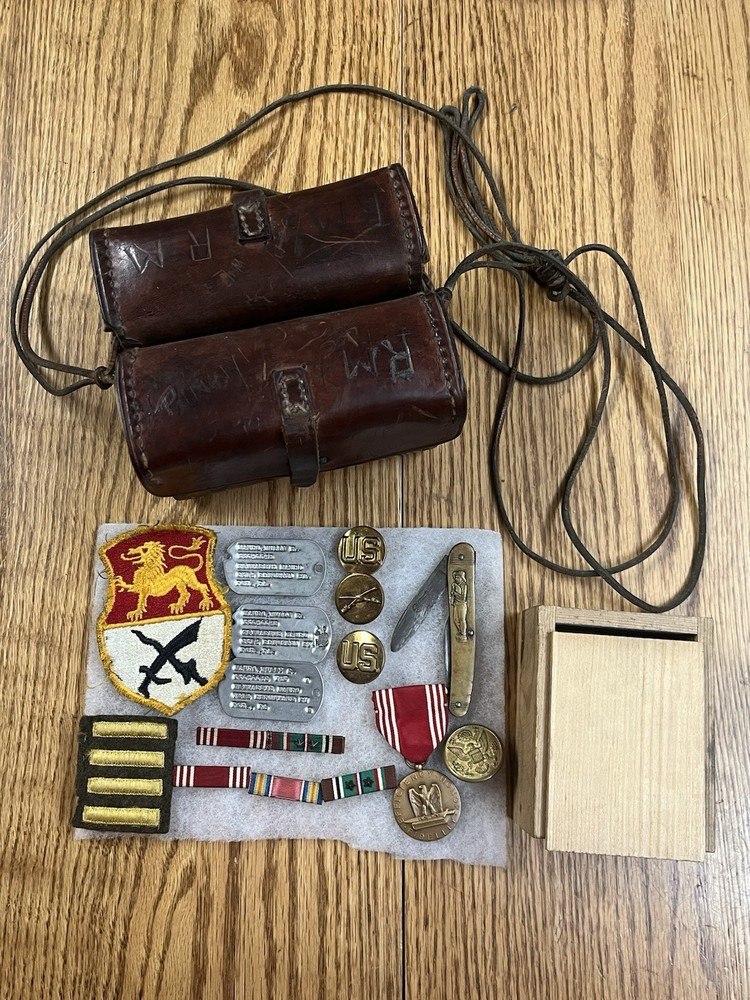 WWII 15th Cavalry Regiment Grouping Papers Dog Tags Ribbons  Pins ETC ETO Neat