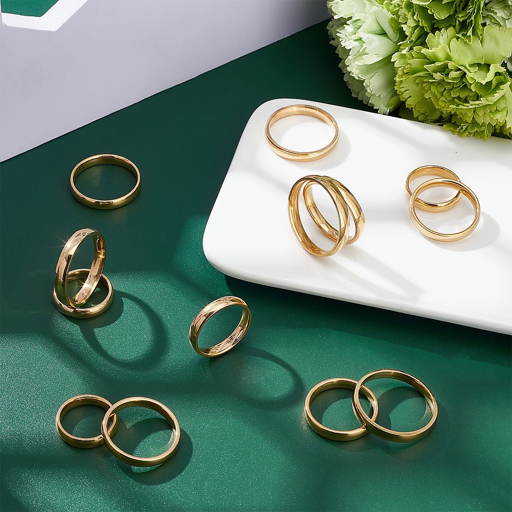 1box 18pcs 9 Sizes Stainless Steel Plain Band Finger Ring Stackable Band
