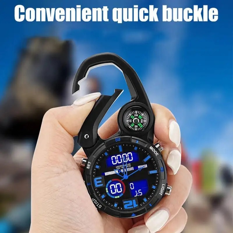 BACKPACKER'S MULTIFUNCTION QUARTZ ANALOG/DIGITAL WATCH/CARABINER COMPASS MORE!