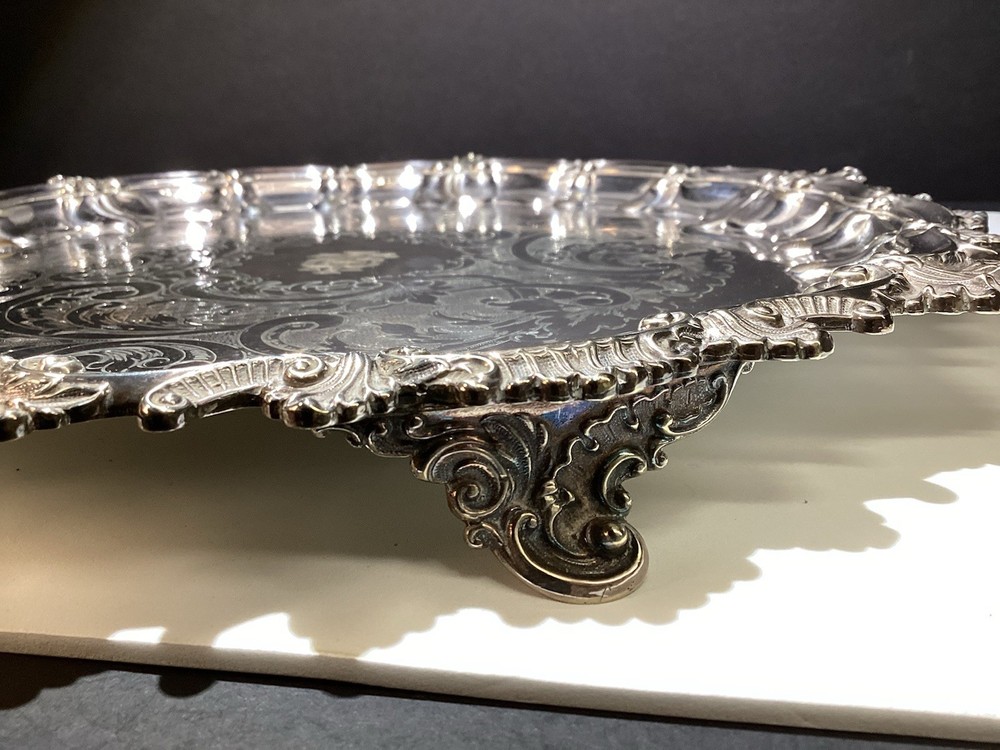 VTG Ornate Footed silver plated serving tray/platter Gorham MFG Co. Monogrammed