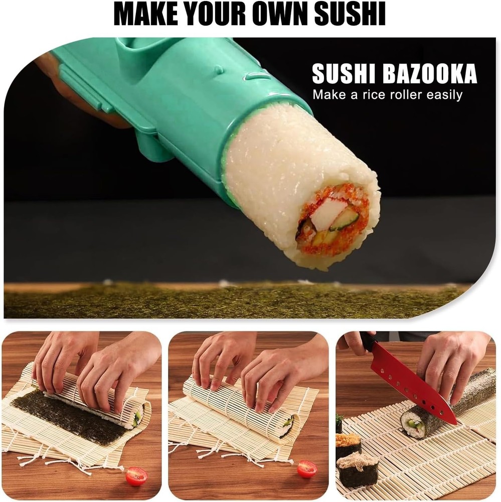 Sushi Making Kit, 22 in 1 Roller Maker Kit with Medium, Green