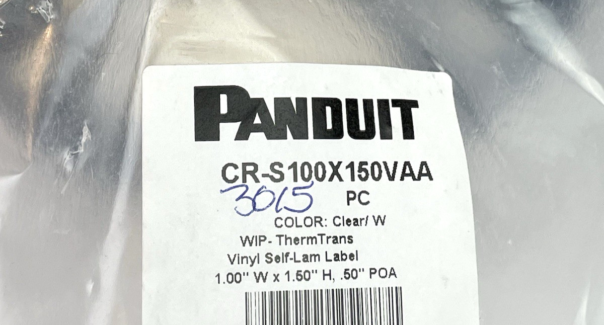 Panduit WrapIDTM S100X150VAA Self-Laminating Labels 3,015 Roll Clear White