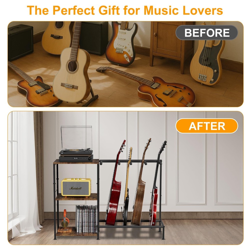 Guitar Stand for 4 Guitars, Adjustable Multiple Guitars Rack with Soft-Padded...
