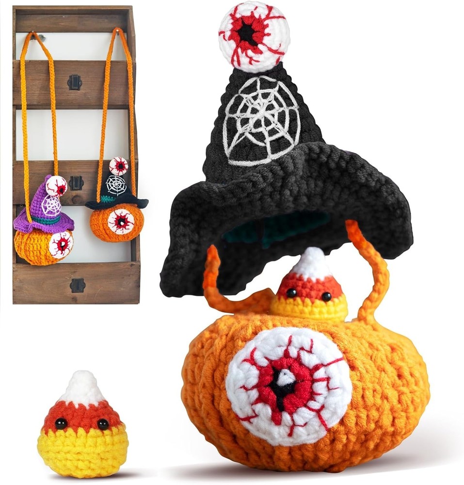 All-in-One Beginner Crochet Kit: Pumpkin Candy Bag with Video Tutorials - Per...