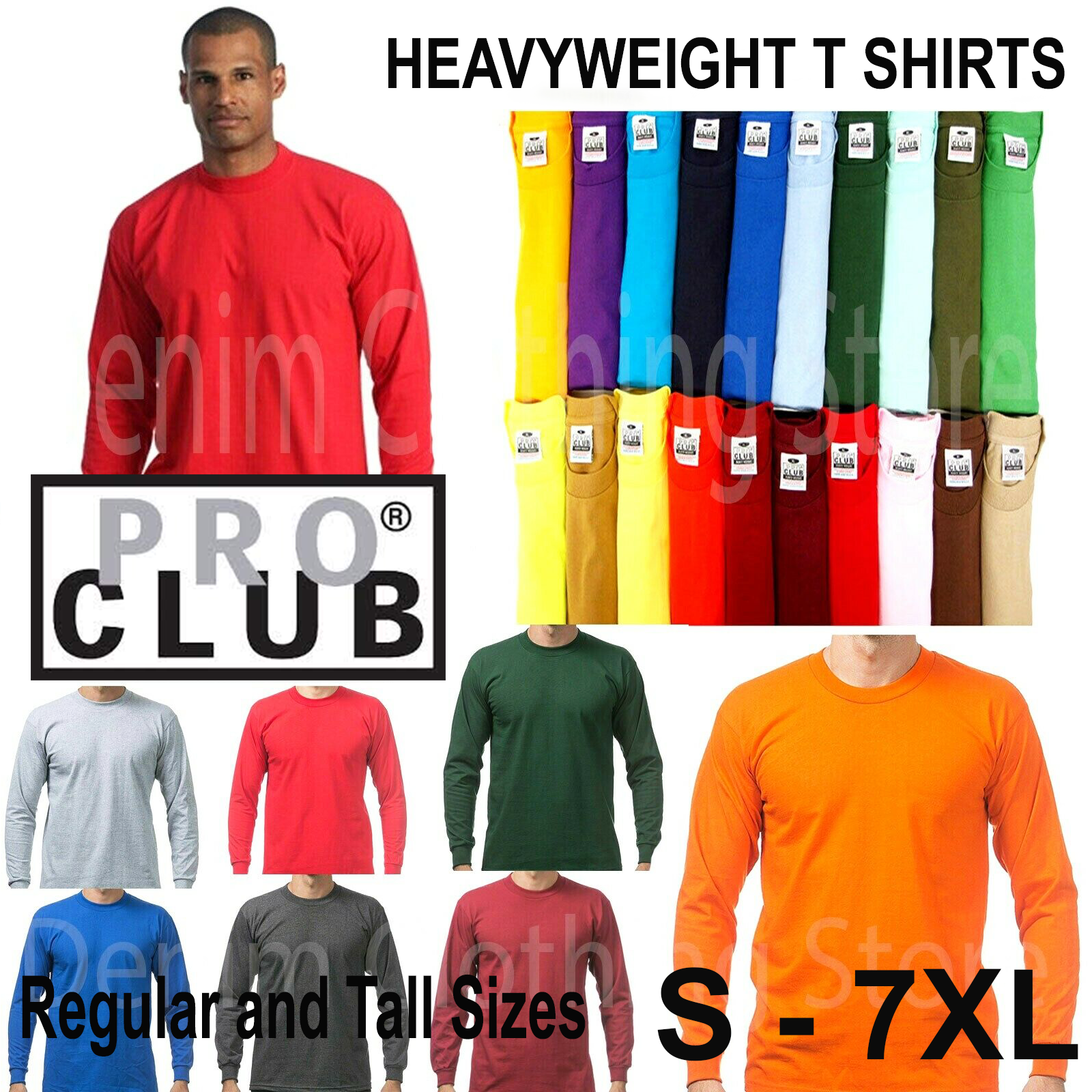 PRO CLUB MEN HEAVYWEIGHT SHIRT LONG SLEEVE PRO CLUB TEE ANY COLOR T-SHIRT S~7XL