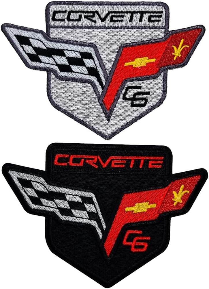 Corvette C6 Checkered Flags Shield Patch  | 2PC iron on or Sew