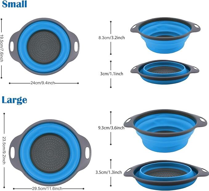 Collapsible Colanders Space-Saving Kitchen Strainers, Grade Silicone with Handle