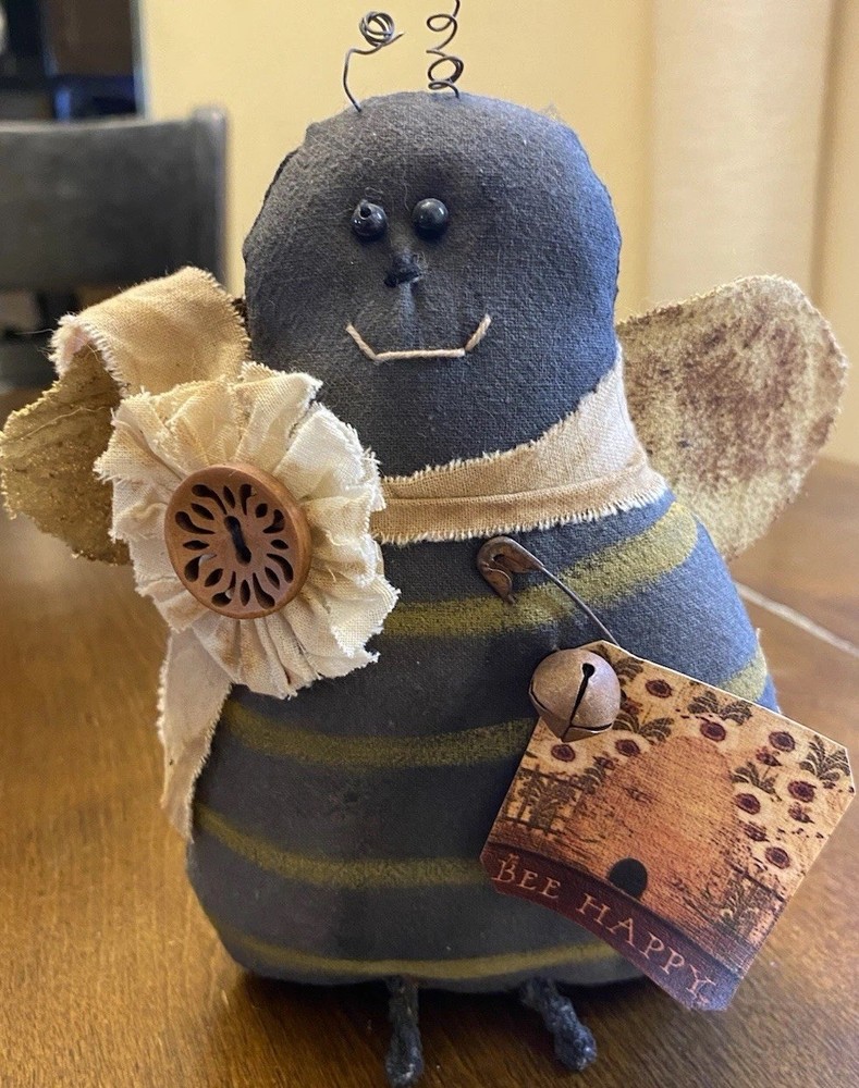 Primitive Handmade Bee Happy Rustic Black Yellow Decor