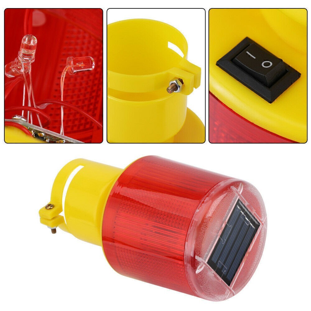 Solar Powered LED Warning Hazard Emergency Beacon Flash Strobe Signal Light