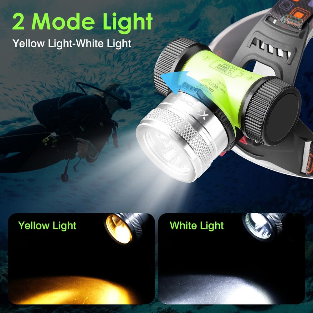Underwater 165ft Scuba Diving LED Flashlight Waterproof Scuba Headlamp Headlight
