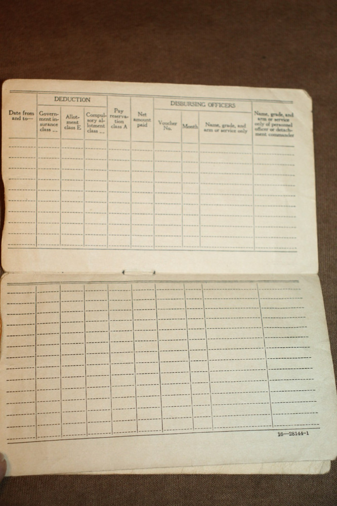 Original WW2 U.S. Army Air Forces Serviceman's (Pvt) Pay Record Booklet, 1943 d.