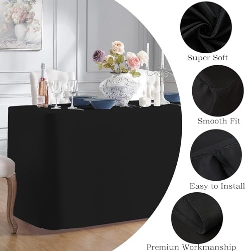 6FT Tablecloth Fitted Table Covers for 6 Foot Rectangle 6ft | 2pack Black