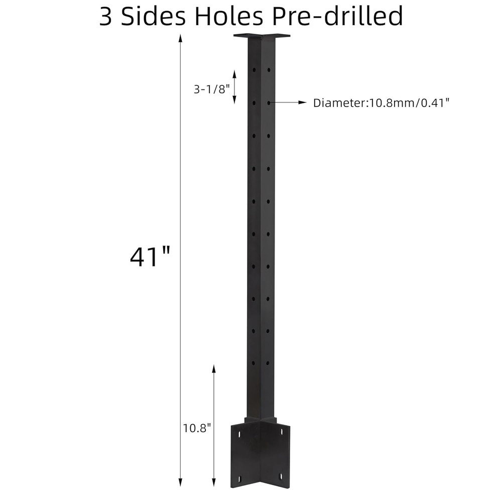 Stainless Steel Corner Post for Cable Railing - 36"x2" Side Mount, Black