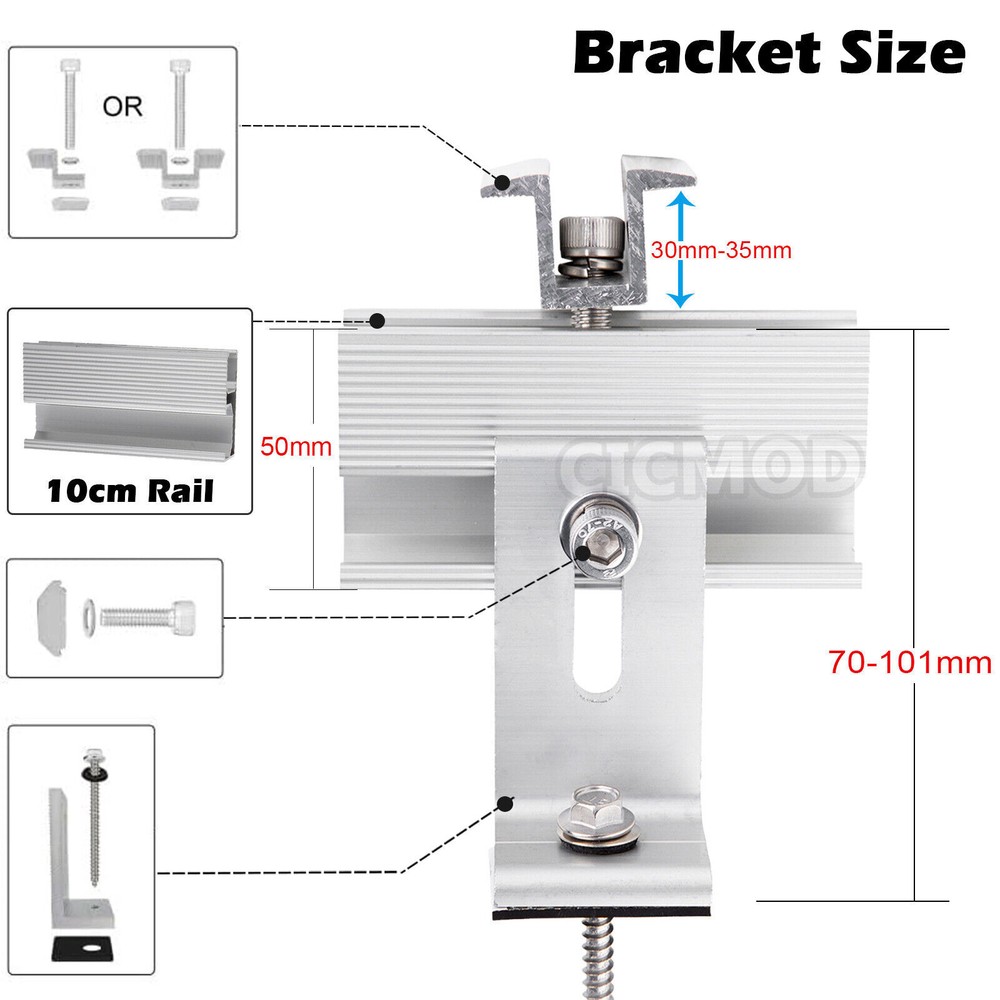30MM/35MM Solar Panel Rail Bracket Mounting Fixing RV Mount End/Middle Clamp Set