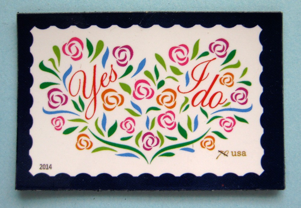 Postage Stamp Magnet With A Wedding Theme