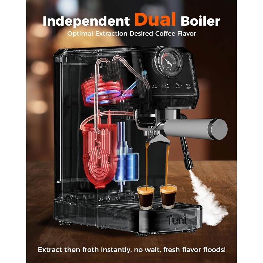 Tuni E2 58mm Espresso Machine 20Bar Espresso Maker, Dual Boiler Coffee Maker