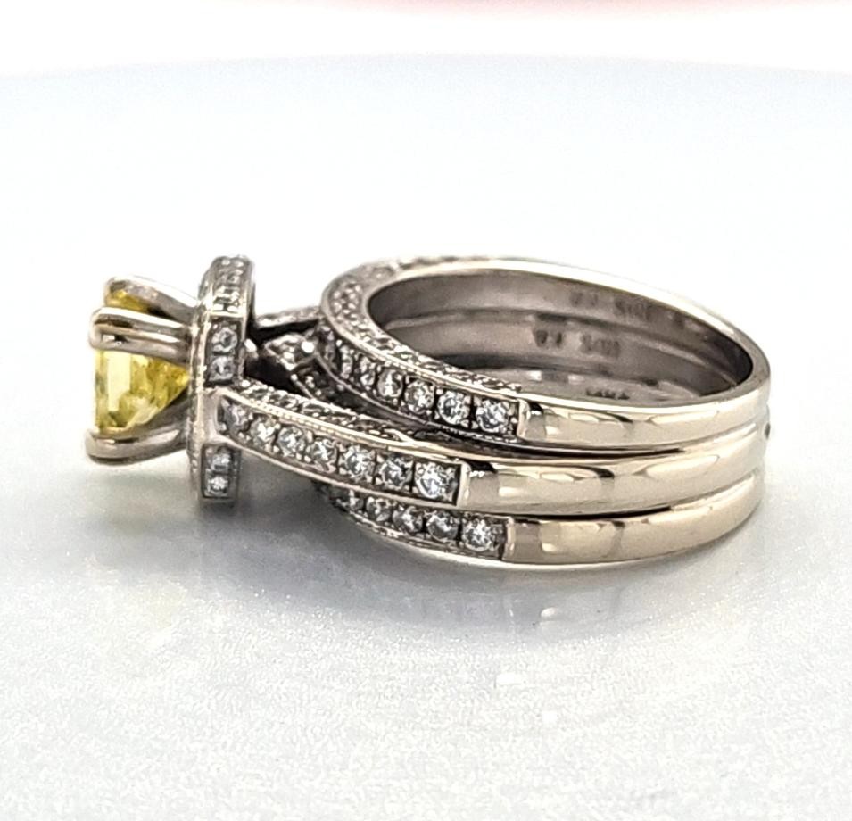 14K White Gold Fancy Yellow Approx. 1CT Princess Diamond With Halo W (MAC000218)