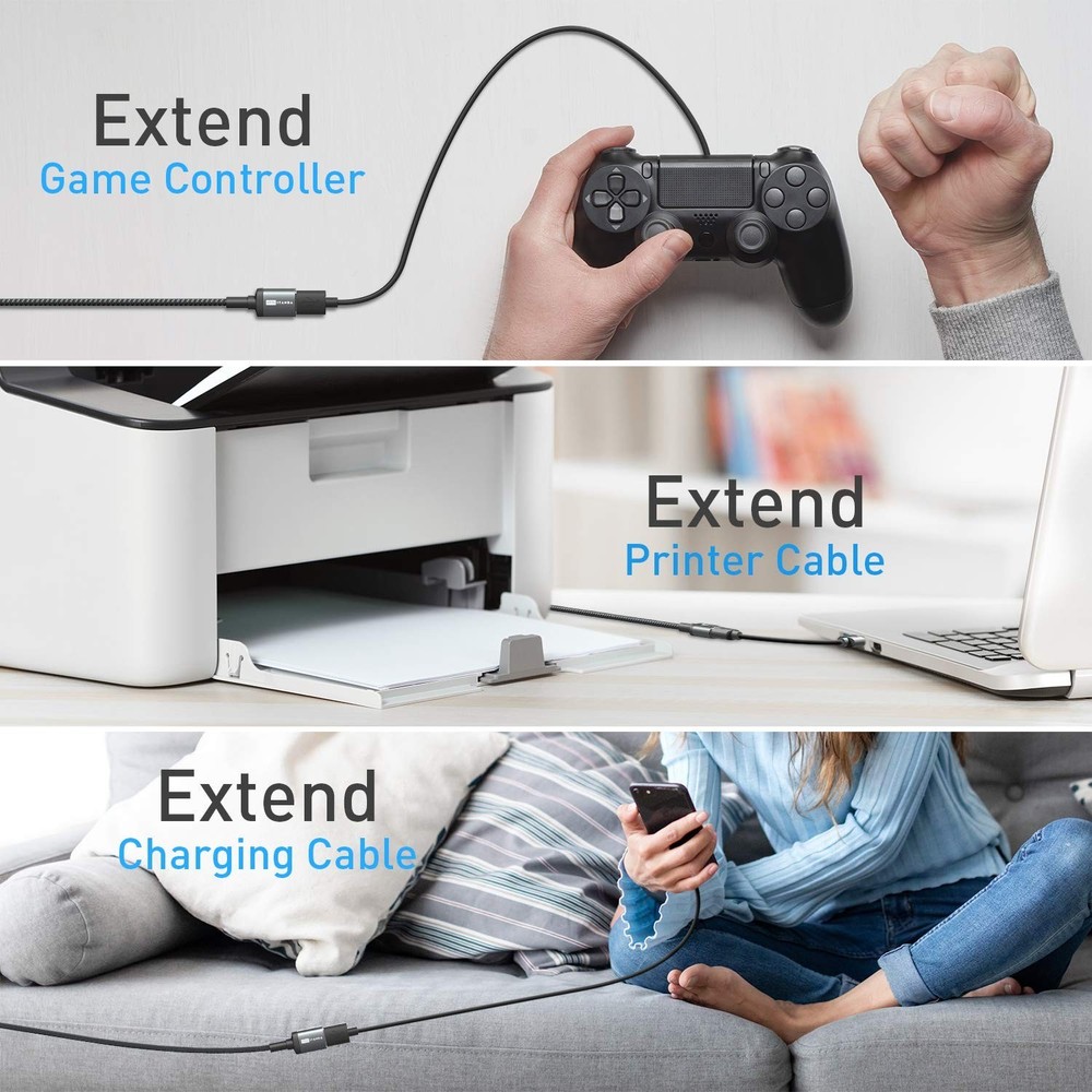Versatile 10FT USB Extension Cable - Fast Transfer for Gaming, Printing & More