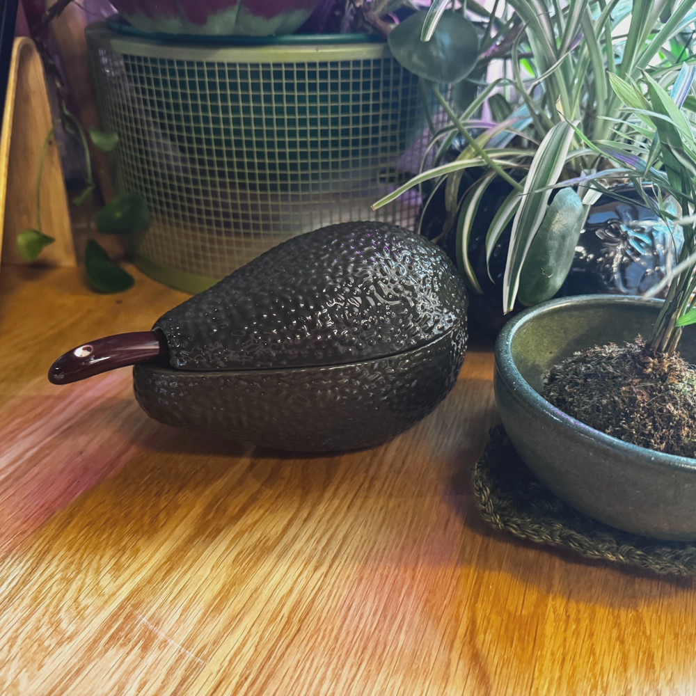 Avocado Shaped Lidded Ceramic Dish with Serving Spoon