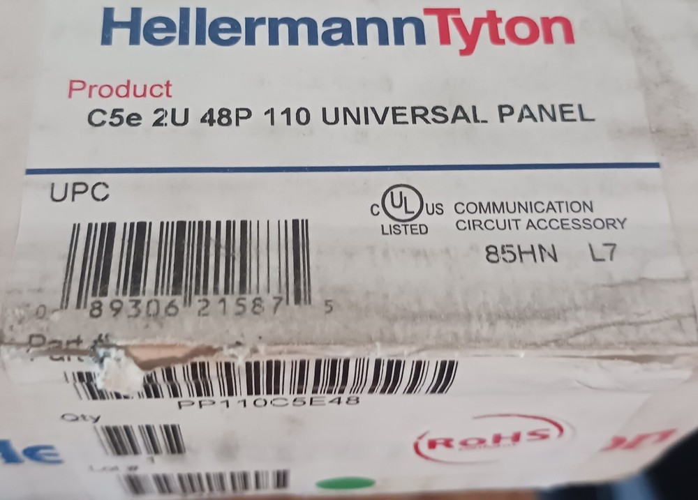 HellermannTyton 48 Port Patch Panel, 2U, Black. NEW. Free Shipping