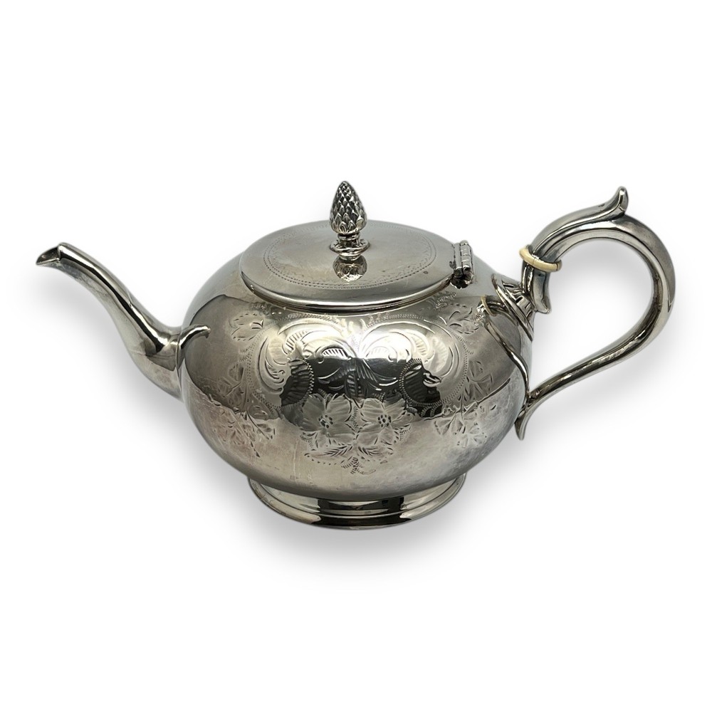 Silverplate Teapot Etched Floral Design