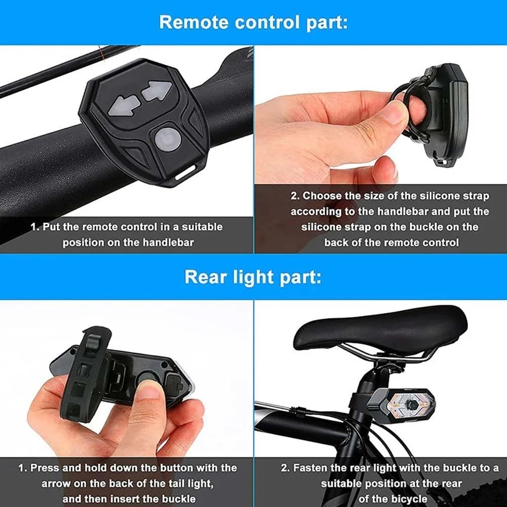 Wireless Bike Turn Signal Tail Light with Remote Control- USB Rechargeable LED