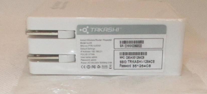 Takashi Instant Wireless Router and Repeater With User And Quick Reference Guide