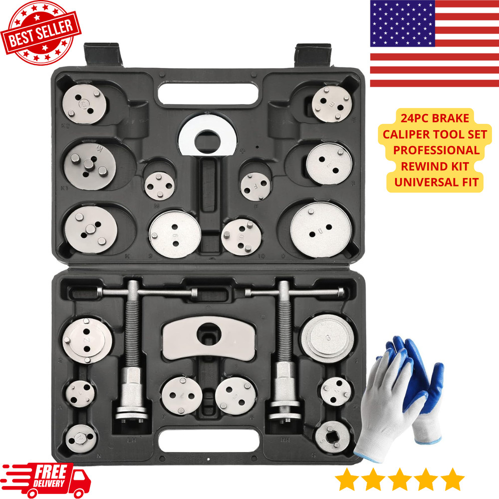 24Pc Brake Caliper Tool Set Compressor Rewind Kit Universal Heavy Duty