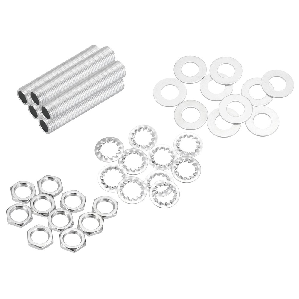 35Pcs 2" M10 Lamp Pipe Kit with Lock Nuts Washers for Assembly Silver