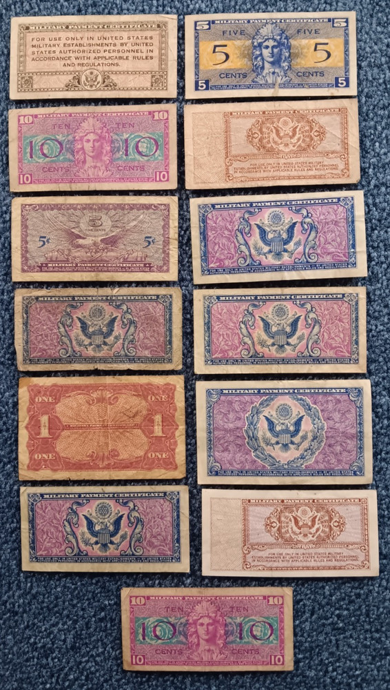 13 PIECES MILITARY PAYMENT CERTIFICATES