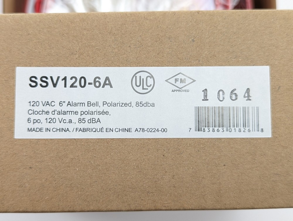 System Sensor SSV120-6A - Bell 6" 120VAC *NEW*