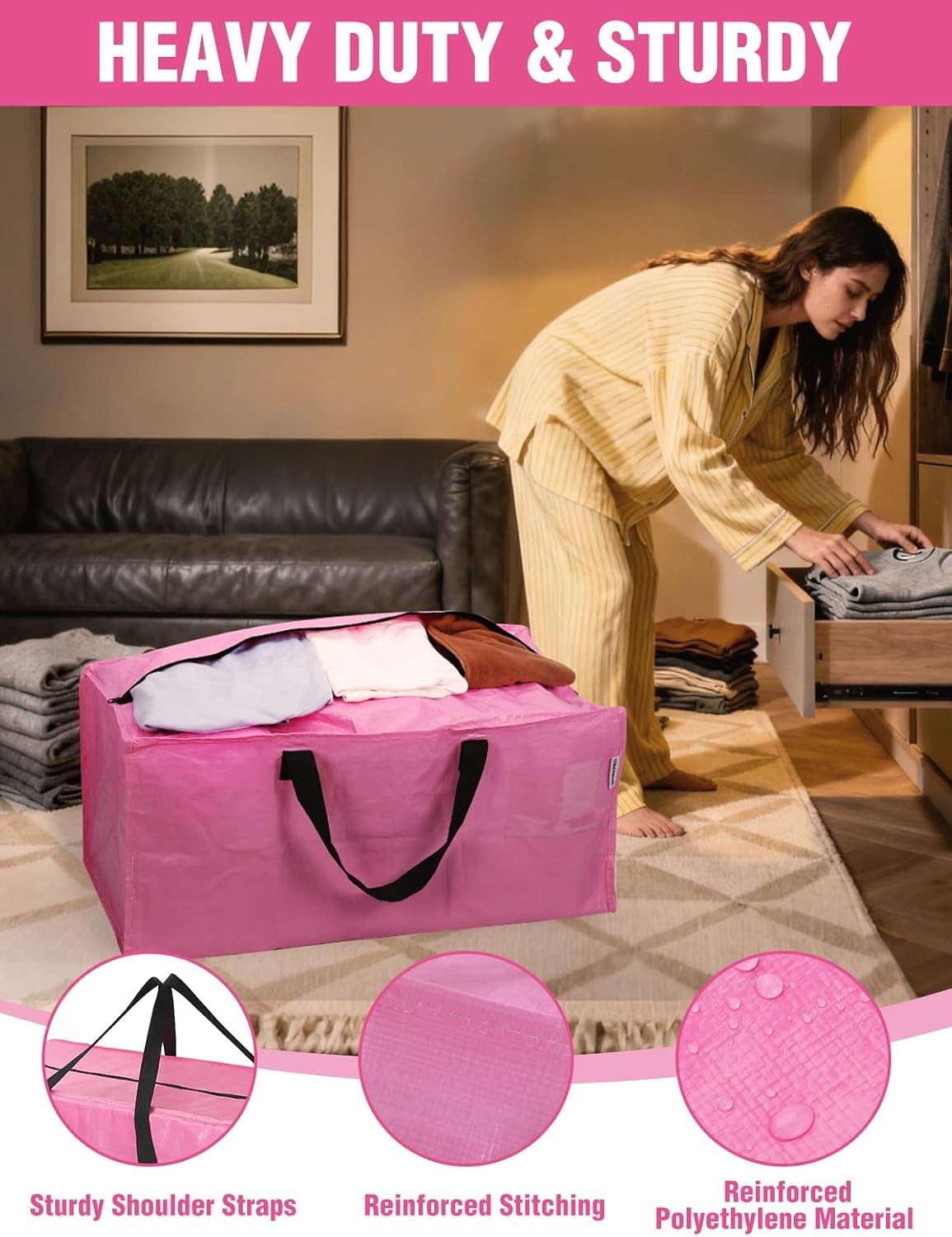 WORKPRO 4PC Heavy-Duty Extra Large Moving Bag Storage Tote w/Zipper Carry Handle