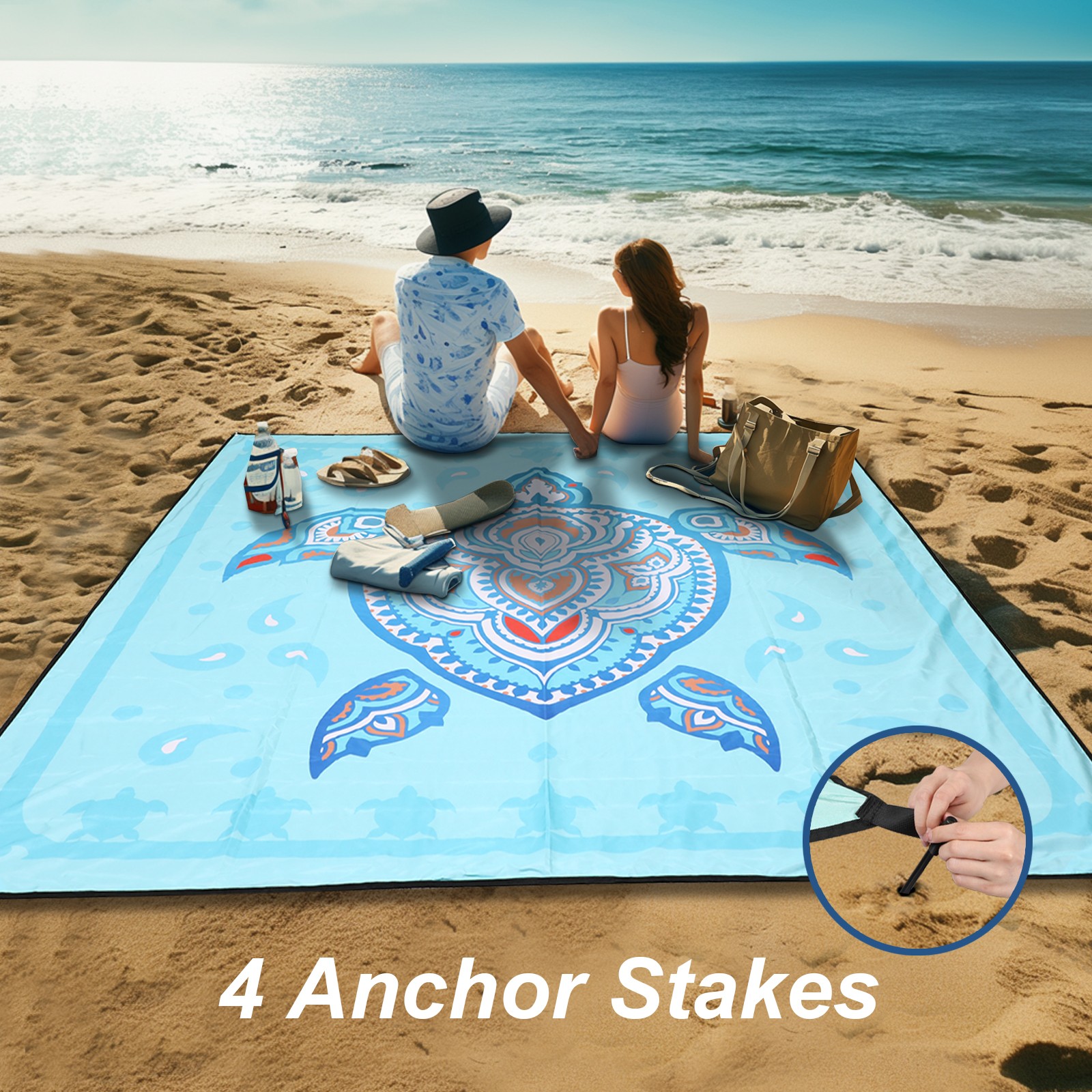 Beach Blanket Waterproof Sandproof 79" x 83" Large Sand Free Quick Drying Beach