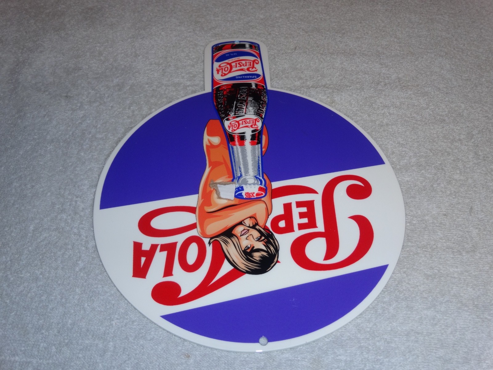 VINTAGE SPARKLING PEPSI COLA SODA BOTTLE &👩 WOMAN 12" METAL GASOLINE & OIL SIGN