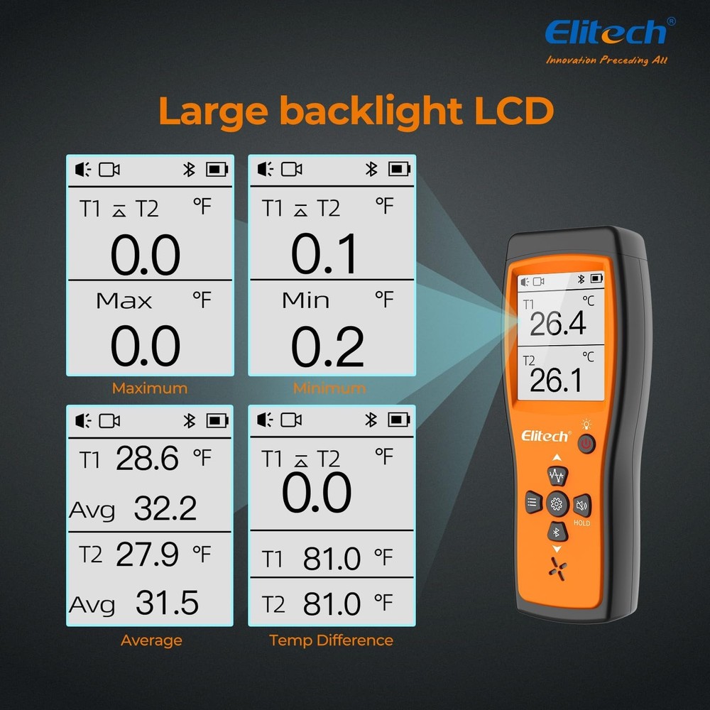 Elitech Bluetooth Thermocouple Thermometer Digital Temperature Data Logger KT...