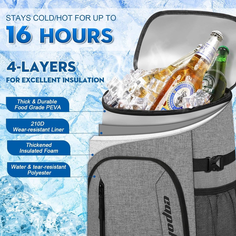 Cooler Backpack 30 Cans, Insulated Backpack Cooler Leak Proof Large Capacity ...