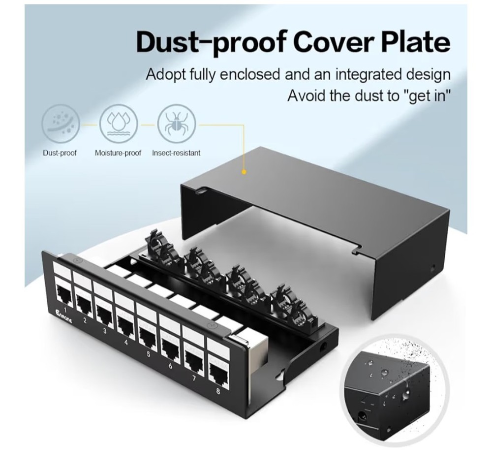 Enmane 8 Port Patch Panel CAT6A Keystone Shielded Network Panel For Home Office