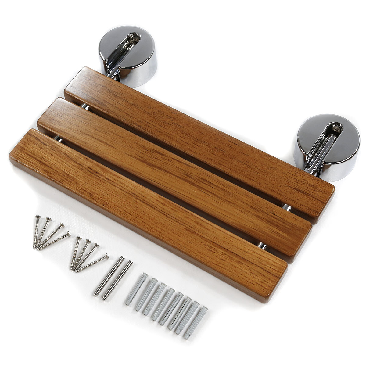Clevr 20in Teak Folding Shower Seat Bench Wall Mount, New