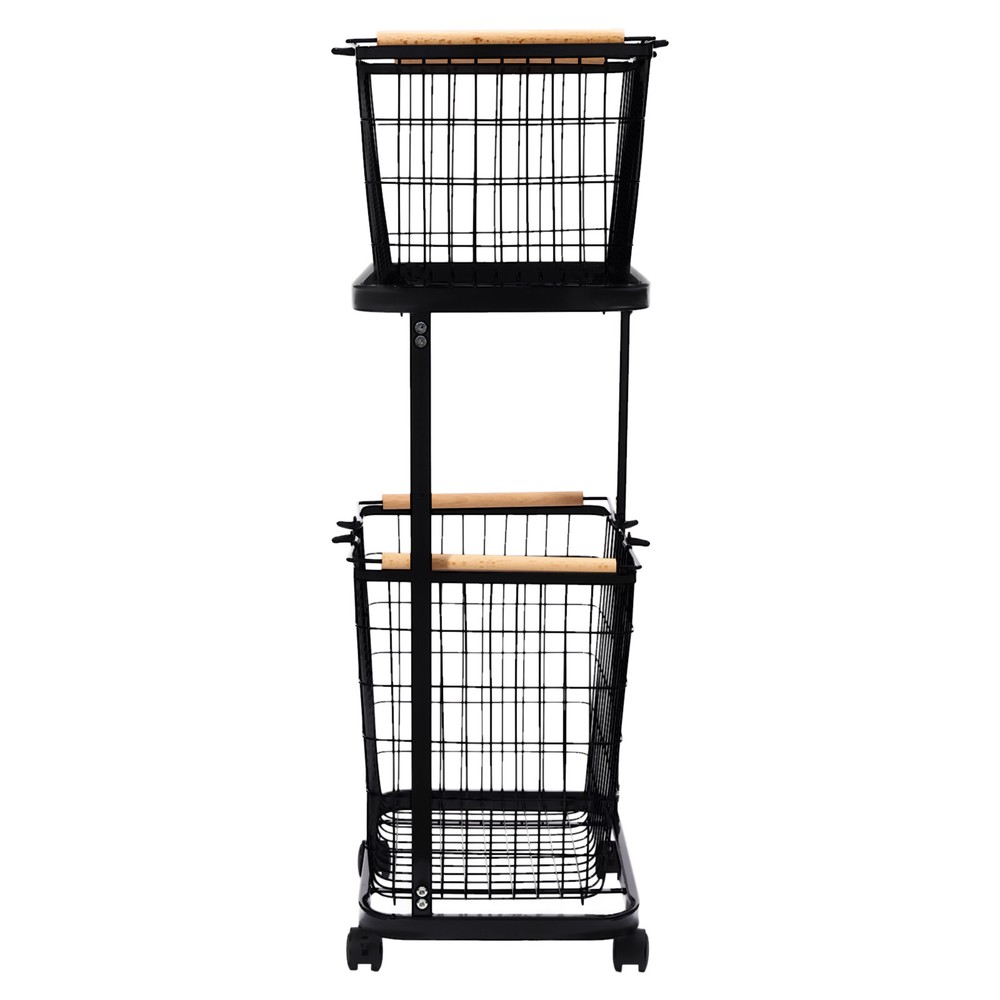 Black Metal Laundry Basket With Wheels 2-tier Laundry Basket Rectangular Iron
