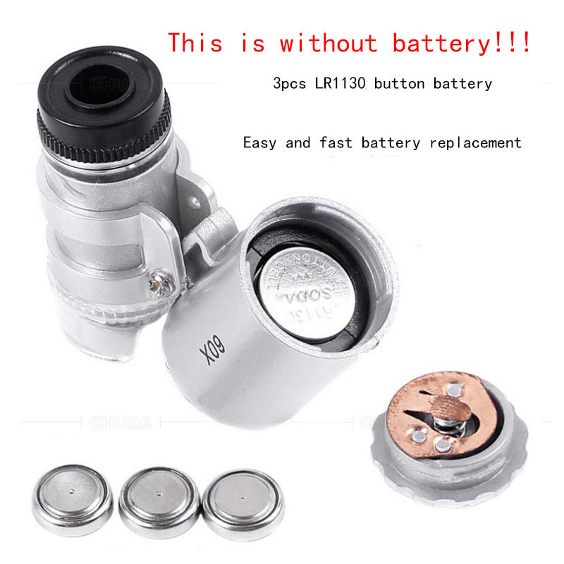 60X document Mini LED UV Light Illuminated Pocket Microscope Loupe Magnifier
