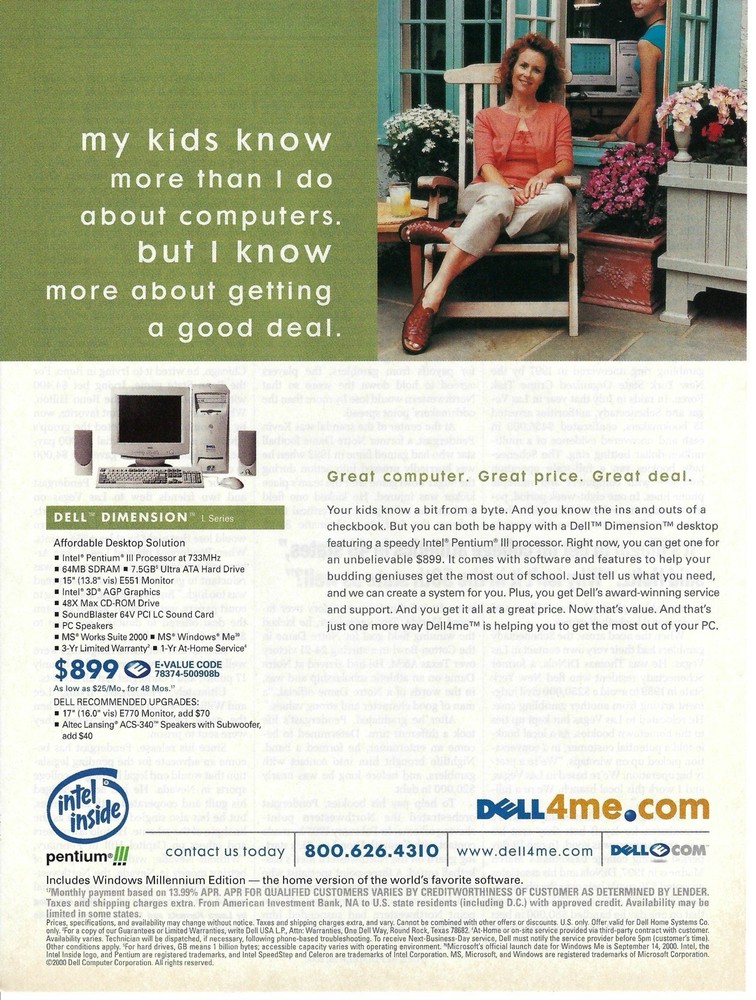 2000 Dell Dimension L Series Computers & Intel Pentium Vintage Print Ad/Poster