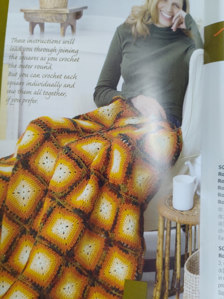 Crochet Blanket Throws Afghans Pattern Leaflet One Square Many Ways Red Heart